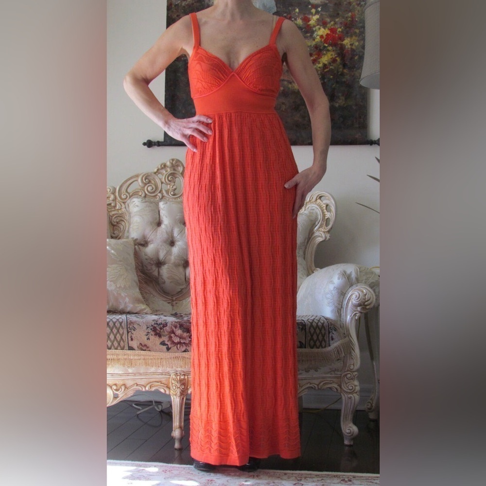 801 MISSONI Runway Knitted/Crochet Coral Lined Long Dress Size US 8 Color Orange - Picture 3 of 11